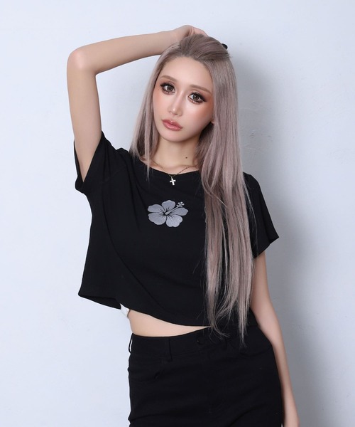 BLACKQUEEN(ブラッククイーン)の「【BLACKQUEEN】ハイビスカスちびTシャツ(Tシャツ/カットソー・レディース・ホワイト/ミント/ブラック・M)」の19枚目の写真