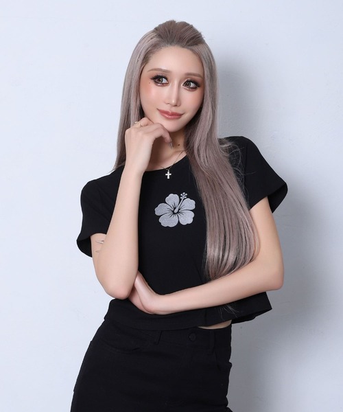 BLACKQUEEN(ブラッククイーン)の「【BLACKQUEEN】ハイビスカスちびTシャツ(Tシャツ/カットソー・レディース・ホワイト/ミント/ブラック・M)」の20枚目の写真