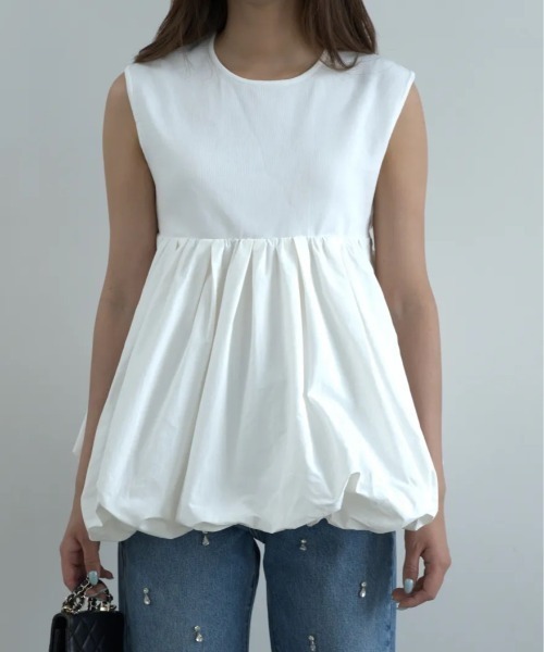 BIRTHDAY BASH(バースデイバッシュ)の「HEM BALLOON SLEEVELESS TOPS(Tシャツ/カットソー・レディース・ホワイト・MEDIUM/SMALL)」の2枚目の写真
