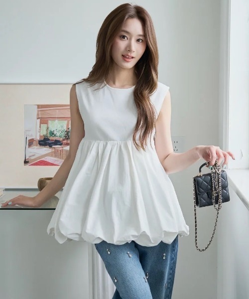 BIRTHDAY BASH(バースデイバッシュ)の「HEM BALLOON SLEEVELESS TOPS(Tシャツ/カットソー・レディース・ホワイト・MEDIUM/SMALL)」の5枚目の写真