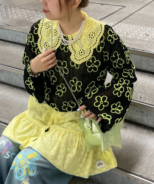 HELLO.SANFRANCISCO（ハローサンフランシスコ）の「【HELLO.SANFRANCISCO】2WAYフラワーシアー刺繍ボレロ（カーディガン/ボレロ・レディース・ホワイト/ブラック/イエロー・ONE SIZE）」の16枚目の写真