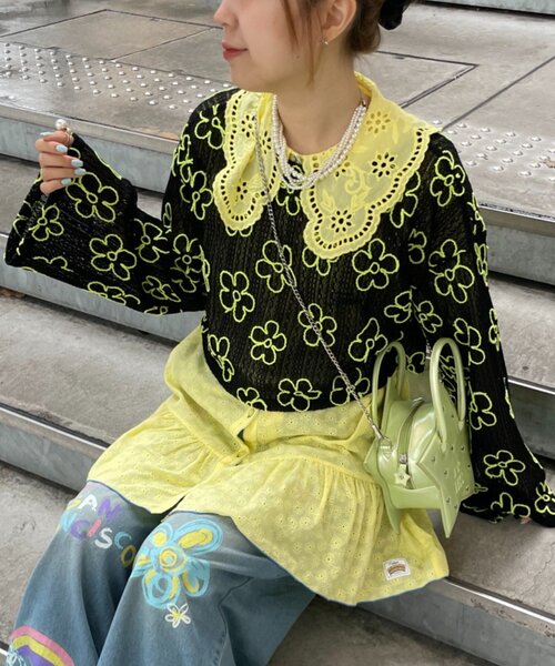 HELLO.SANFRANCISCO（ハローサンフランシスコ）の「【HELLO.SANFRANCISCO】2WAYフラワーシアー刺繍ボレロ（カーディガン/ボレロ・レディース・ホワイト/ブラック/イエロー・ONE SIZE）」の17枚目の写真