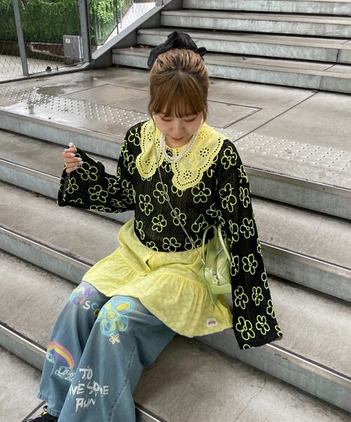 HELLO.SANFRANCISCO（ハローサンフランシスコ）の「【HELLO.SANFRANCISCO】2WAYフラワーシアー刺繍ボレロ（カーディガン/ボレロ・レディース・ホワイト/ブラック/イエロー・ONE SIZE）」の18枚目の写真