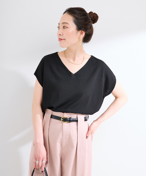 B.C STOCK(ベーセーストック)の「手洗い可 / 接触冷感 / アンチピリングVネックプルオーバー(ニット/セーター・レディース・ブラック/グレー/キャメル・FREE)」の7枚目の写真