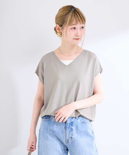 B.C STOCK(ベーセーストック)の「手洗い可 / 接触冷感 / アンチピリングVネックプルオーバー(ニット/セーター・レディース・ブラック/グレー/キャメル・FREE)」の14枚目の写真