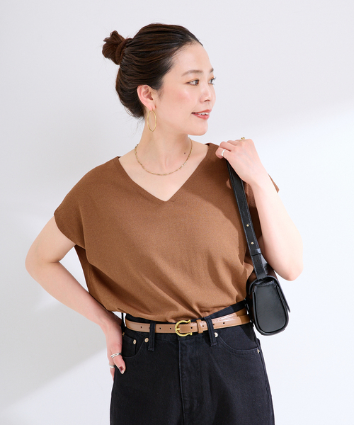 B.C STOCK(ベーセーストック)の「手洗い可 / 接触冷感 / アンチピリングVネックプルオーバー(ニット/セーター・レディース・ブラック/グレー/キャメル・FREE)」の22枚目の写真