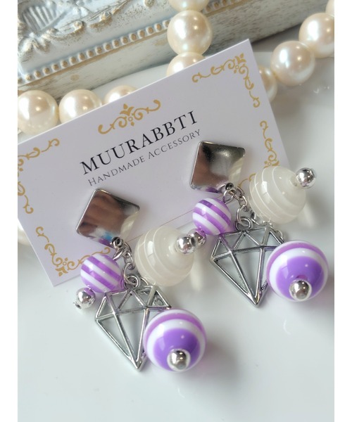 tone(トーン)の「【MUURABBTI】パープルボーダーとダイヤモチーフピアス(MA)(ピアス(両耳用)・レディース・パープル・FREE)」の2枚目の写真