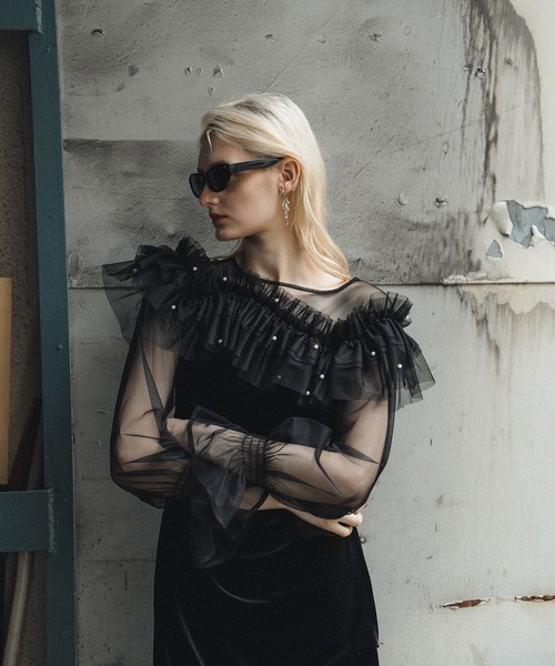 et.UNiVER(エトユニベール)の「Tulle cape dress(ドレス・レディース・ブルーグレー/ブラック×ベージュ/オリーブ・SMALL/MEDIUM/LARGE)」の11枚目の写真
