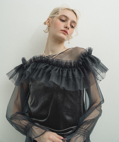 et.UNiVER(エトユニベール)の「Tulle cape dress(ドレス・レディース・ブルーグレー/ブラック×ベージュ/オリーブ・SMALL/MEDIUM/LARGE)」の18枚目の写真