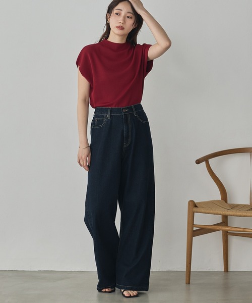 hunch（ハンチ）の「フレンチスリーブ ニットトップス（ニット/セーター・レディース・ターメリック/ワインレッド/ブラック/オフホワイト/グレイッシュベージュ・FREE）」の6枚目の写真