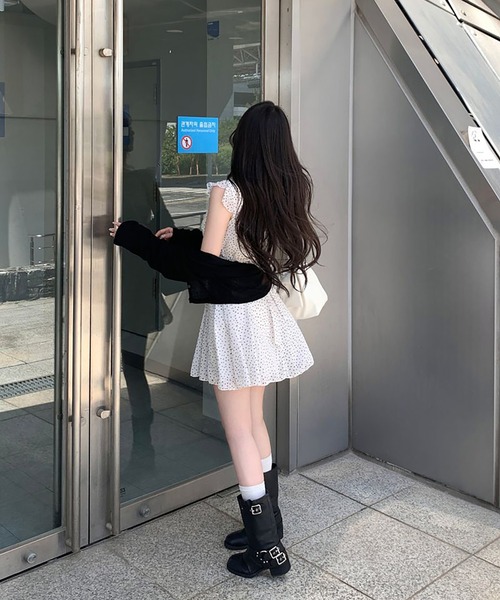 Girly Doll(ガーリードール)の「ドット柄レーストリムシフォンミニワンピース(ワンピース・レディース・ホワイト/ブラック・FREE)」の5枚目の写真