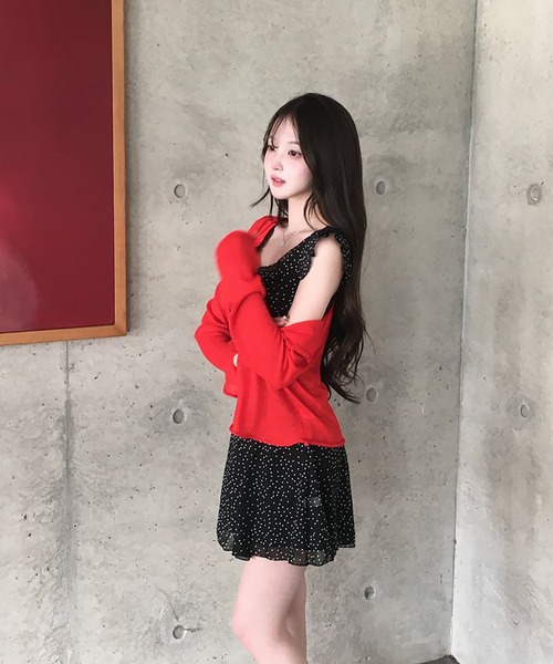 Girly Doll(ガーリードール)の「ドット柄レーストリムシフォンミニワンピース(ワンピース・レディース・ホワイト/ブラック・FREE)」の15枚目の写真