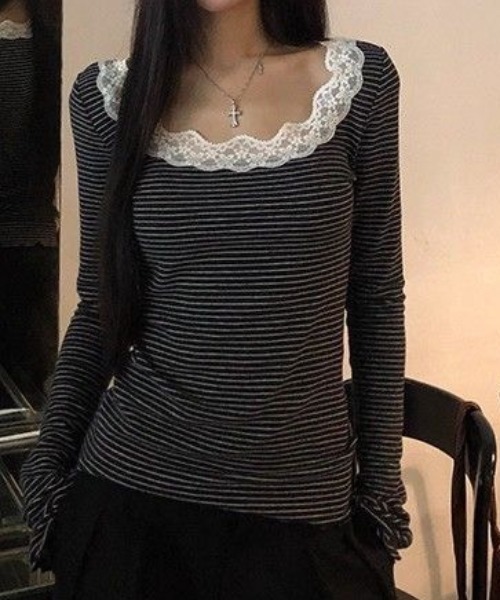 AVYL(アヴィル)の「ウェーブレーススクエアネックリブニット(Tシャツ/カットソー・レディース・グレー・M)」の10枚目の写真