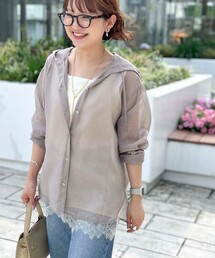 シアーリネンライクフードシャツ