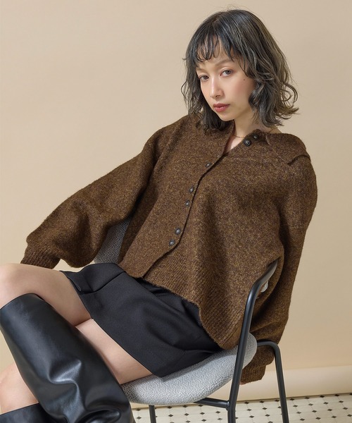 en CAnAF（エンカナフ）の「【羽織るだけでこなれ感】襟付きニットカーディガン（カーディガン/ボレロ・レディース・ベージュ/ブラウン/ブラック/グレー/アイボリー・M）」の4枚目の写真