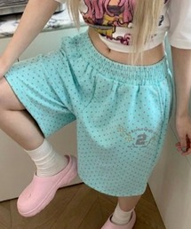 ドット柄　ワイドスウェットハーフパンツ