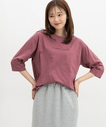 ７分袖ロゴ刺繍Ｔシャツ