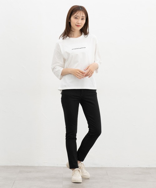 Honeys(ハニーズ)の「7分袖ロゴ刺繍Tシャツ(Tシャツ/カットソー・レディース・ピンク系その他2/マスタード/ブラウン/ブラック/オフホワイト・L/M)」の7枚目の写真