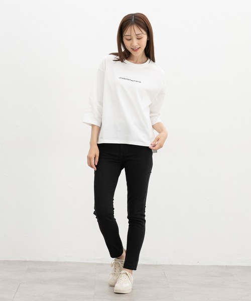 Honeys(ハニーズ)の「7分袖ロゴ刺繍Tシャツ(Tシャツ/カットソー・レディース・ピンク系その他2/マスタード/ブラウン/ブラック/オフホワイト・L/M)」の8枚目の写真