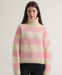Wool Stripe Turtleneck Sweater (Pink)
