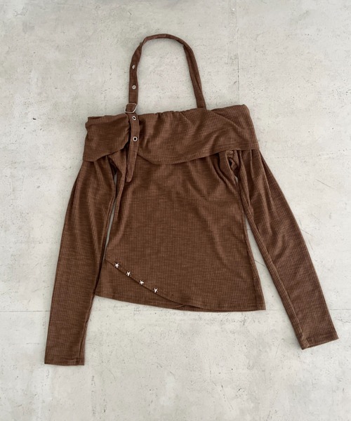 Bamm(バム)の「ベルトデザインオフショルトップス(Tシャツ/カットソー・レディース・レッド/ブラック/ホワイト/ブラウン・FREE)」の12枚目の写真