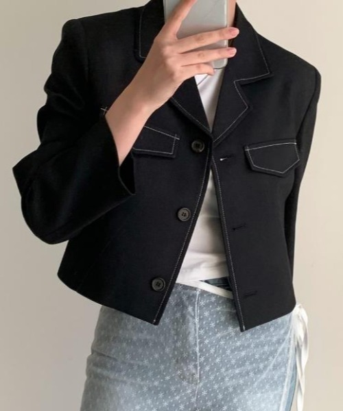 semplice(センプリチェ)の「ショートコート【韓国ファッション】(その他アウター・レディース・ブラック/グレー・F)」の6枚目の写真
