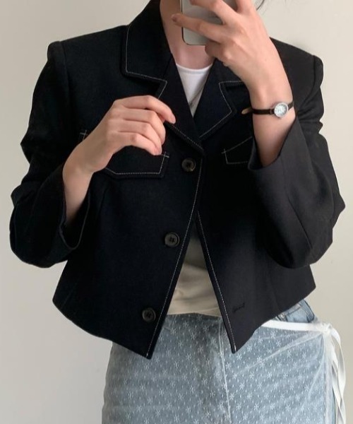 semplice(センプリチェ)の「ショートコート【韓国ファッション】(その他アウター・レディース・ブラック/グレー・F)」の7枚目の写真