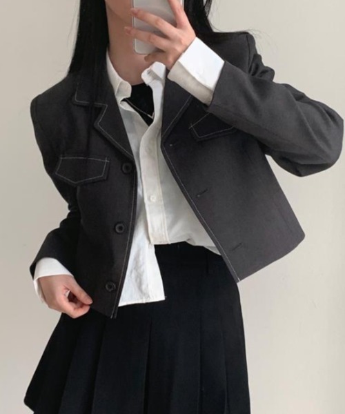 semplice(センプリチェ)の「ショートコート【韓国ファッション】(その他アウター・レディース・ブラック/グレー・F)」の9枚目の写真