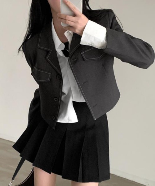 semplice(センプリチェ)の「ショートコート【韓国ファッション】(その他アウター・レディース・ブラック/グレー・F)」の11枚目の写真