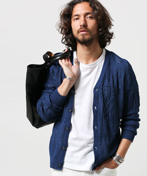 NANO universe（ナノユニバース）の「総柄インディゴVカーデ（カーディガン/ボレロ・メンズ・ブルー/ネイビー・MEDIUM/SMALL/LARGE）」の2枚目の写真