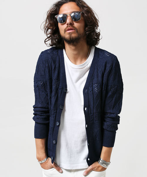 NANO universe（ナノユニバース）の「総柄インディゴVカーデ（カーディガン/ボレロ・メンズ・ブルー/ネイビー・MEDIUM/SMALL/LARGE）」の3枚目の写真