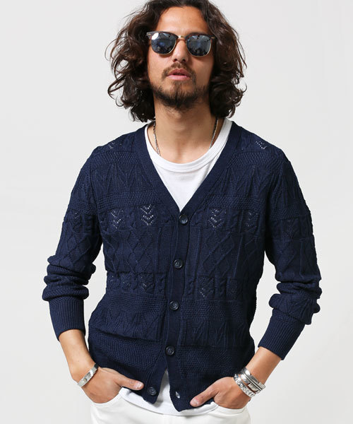 NANO universe（ナノユニバース）の「総柄インディゴVカーデ（カーディガン/ボレロ・メンズ・ブルー/ネイビー・MEDIUM/SMALL/LARGE）」の4枚目の写真