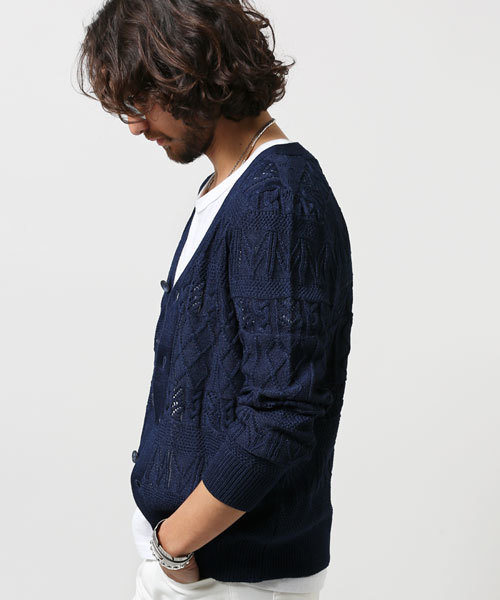 NANO universe（ナノユニバース）の「総柄インディゴVカーデ（カーディガン/ボレロ・メンズ・ブルー/ネイビー・MEDIUM/SMALL/LARGE）」の5枚目の写真