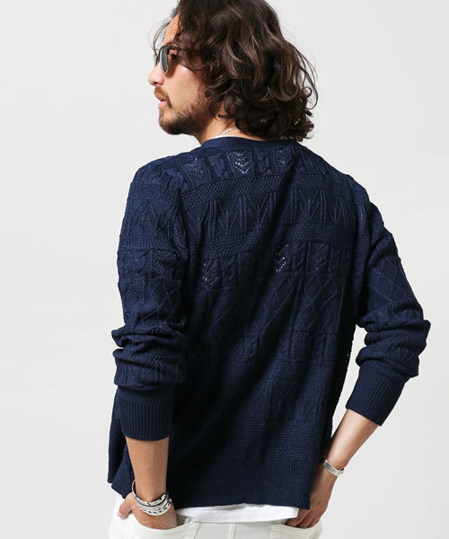 NANO universe（ナノユニバース）の「総柄インディゴVカーデ（カーディガン/ボレロ・メンズ・ブルー/ネイビー・MEDIUM/SMALL/LARGE）」の6枚目の写真