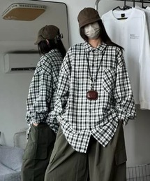 オーバーサイズ チェック柄 長袖 シャツ