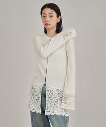 【louren/ローレン】lace hem knit cardigan/レースヘムニットカーディガン