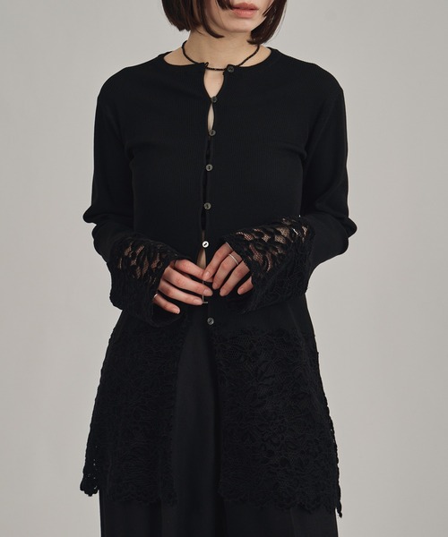 louren(ローレン )の「【louren/ローレン】lace hem knit cardigan/レースヘムニットカーディガン(Tシャツ/カットソー・レディース・ホワイト/ブラック・FREE)」の1枚目の写真