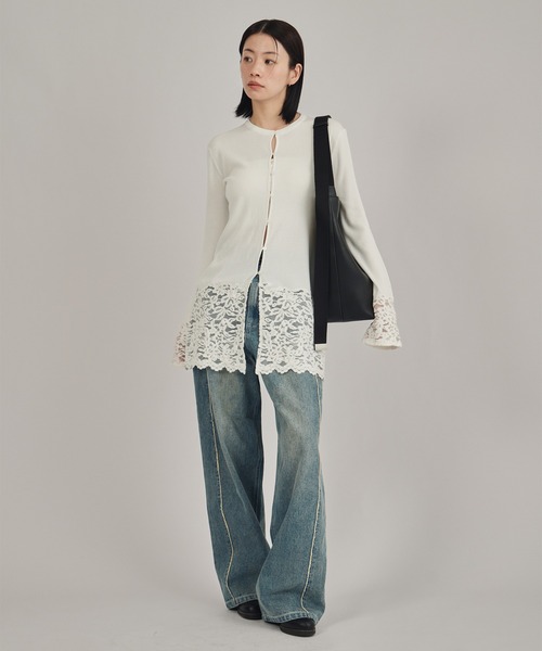 louren(ローレン )の「【louren/ローレン】lace hem knit cardigan/レースヘムニットカーディガン(Tシャツ/カットソー・レディース・ホワイト/ブラック・FREE)」の3枚目の写真