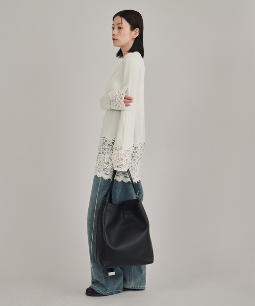 louren(ローレン )の「【louren/ローレン】lace hem knit cardigan/レースヘムニットカーディガン(Tシャツ/カットソー・レディース・ホワイト/ブラック・FREE)」の4枚目の写真