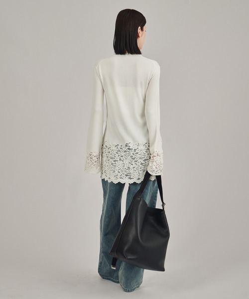 louren(ローレン )の「【louren/ローレン】lace hem knit cardigan/レースヘムニットカーディガン(Tシャツ/カットソー・レディース・ホワイト/ブラック・FREE)」の5枚目の写真