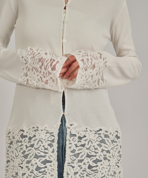 louren(ローレン )の「【louren/ローレン】lace hem knit cardigan/レースヘムニットカーディガン(Tシャツ/カットソー・レディース・ホワイト/ブラック・FREE)」の8枚目の写真