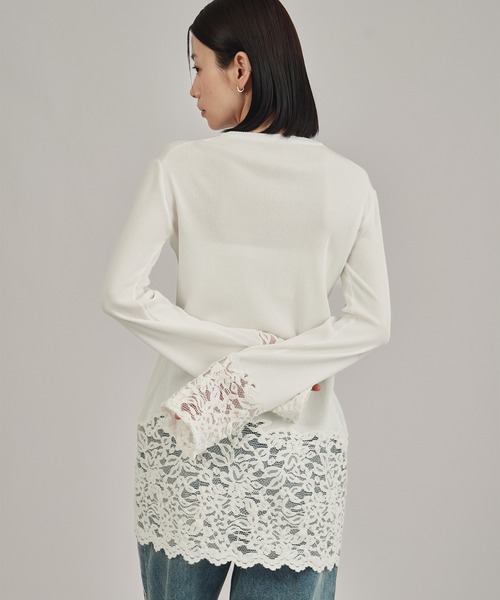 louren(ローレン )の「【louren/ローレン】lace hem knit cardigan/レースヘムニットカーディガン(Tシャツ/カットソー・レディース・ホワイト/ブラック・FREE)」の7枚目の写真