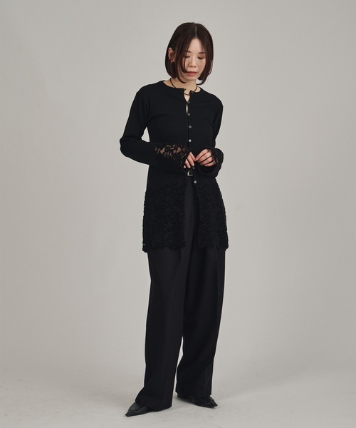louren(ローレン )の「【louren/ローレン】lace hem knit cardigan/レースヘムニットカーディガン(Tシャツ/カットソー・レディース・ホワイト/ブラック・FREE)」の9枚目の写真