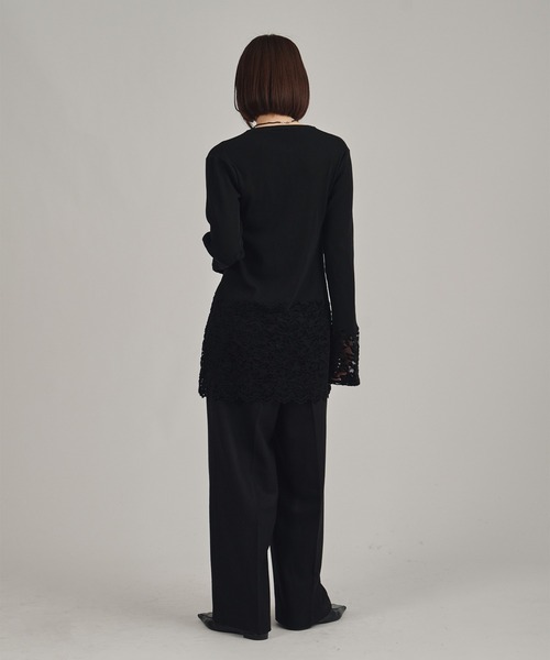 louren(ローレン )の「【louren/ローレン】lace hem knit cardigan/レースヘムニットカーディガン(Tシャツ/カットソー・レディース・ホワイト/ブラック・FREE)」の11枚目の写真