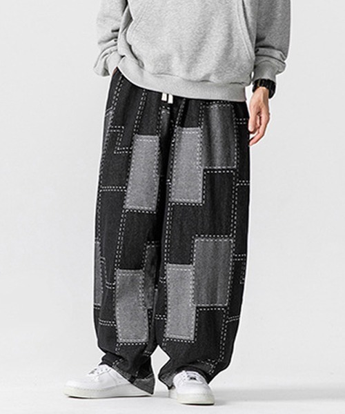 Ressaca(レサーカ)の「パッチワーク風ワイドデニムパンツ(デニムパンツ・メンズ・ブルー/ブラック・M)」の3枚目の写真
