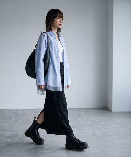 STYLE DELI(スタイルデリ)の「【BLK001】ランダムシャーリングIラインスカート(スカート・レディース・ブラック/アイボリー・FREE)」の5枚目の写真