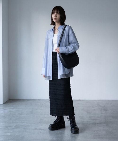 STYLE DELI(スタイルデリ)の「【BLK001】ランダムシャーリングIラインスカート(スカート・レディース・ブラック/アイボリー・FREE)」の7枚目の写真