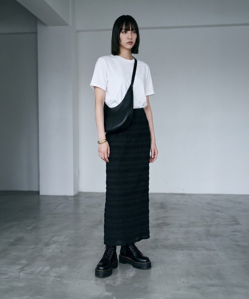 STYLE DELI(スタイルデリ)の「【BLK001】ランダムシャーリングIラインスカート(スカート・レディース・ブラック/アイボリー・FREE)」の8枚目の写真