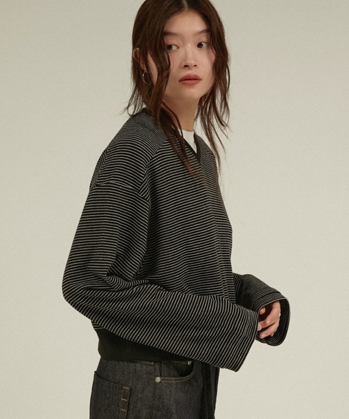 LA PEAU DE GEM(ラポドゥジェム)の「Vネックボーダーカットソー ブリティッシュミリタリーボーダー / 【 LA PEAU DE GEM 】 british military border(Tシャツ/カットソー・レディース・ブラック/グレー・FREE)」の14枚目の写真