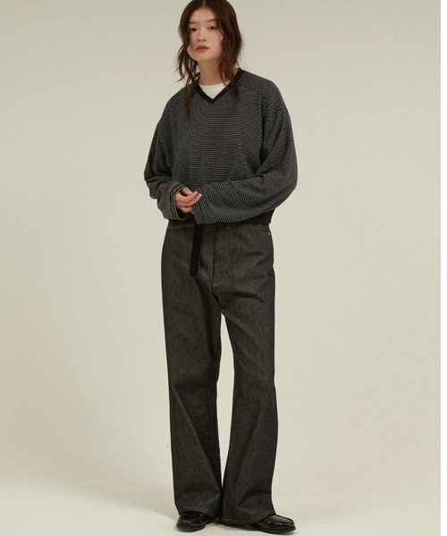 LA PEAU DE GEM(ラポドゥジェム)の「Vネックボーダーカットソー ブリティッシュミリタリーボーダー / 【 LA PEAU DE GEM 】 british military border(Tシャツ/カットソー・レディース・ブラック/グレー・FREE)」の9枚目の写真